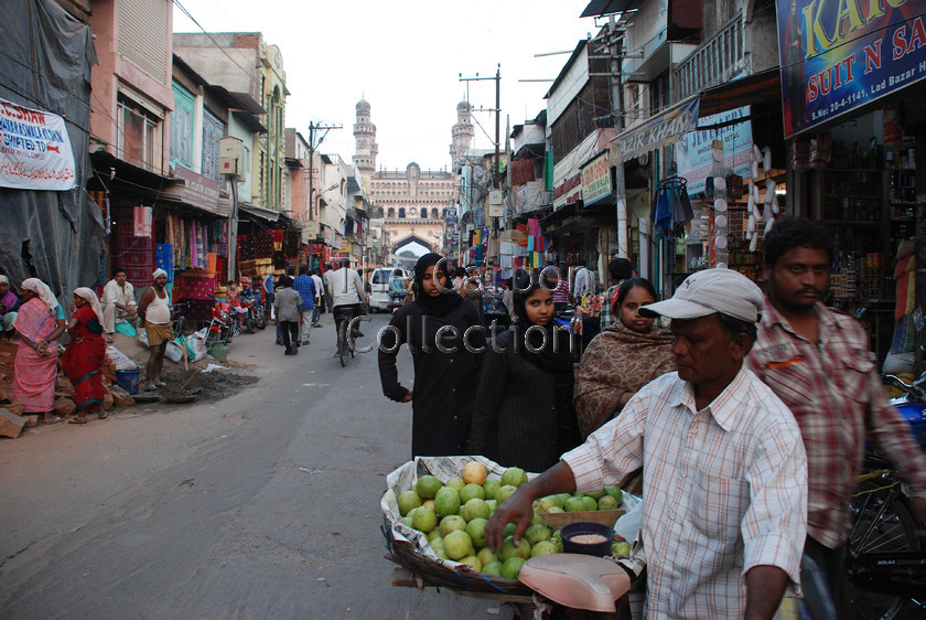 DSC 0171 
 Looking down the Lad Bazar market towards Charminar in Hyderabad, India. 
 Keywords: charminar hyderabad india indian street trader market shopping